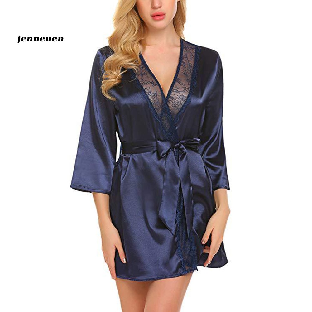 Áo Choàng Ngủ Vải Satin Viền Ren Gợi Cảm Cho Nữ