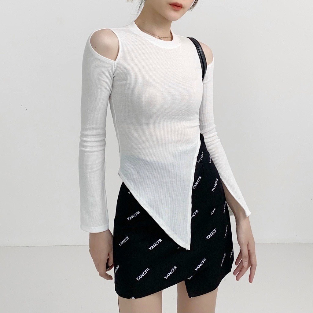 Áo Kiểu Tay Dài Vạt Nhọn PINKSTORE29 Xẻ Tà, Ôm Body Hở Vai Cá Tính A5287