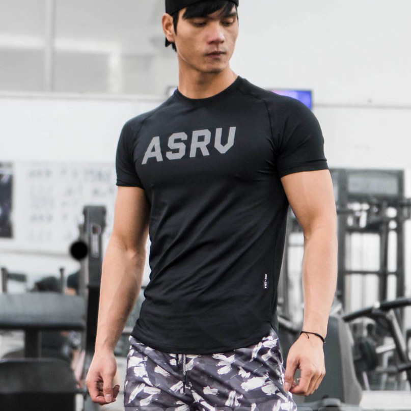 Áo tập gym nam ASRV cộc tay thun lạnh co giãn 4 chiều,áo gym nam siêu mát