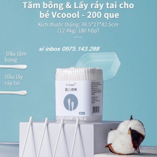 [HỘP 200C] Tăm Bông Đa Năng VCOOL Dùng Bông Tự Nhiên 100% Đã Tiệt Trùng, Phù Hợp Với Trẻ Em Và Tré Sơ Sinh