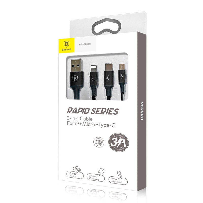Cáp BASEUS 3 in 1 Lightning + Micro USB + Type C