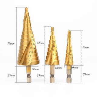Bộ Mũi Khoan Bước rãnh xoắn - khoan đa tầng - khoan chớp nón 3 món 4-32mm