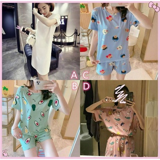 Bộ đồ ngủ gồm áo cổ tròn tay ngắn + quần đùi thời trang dành cho nữ