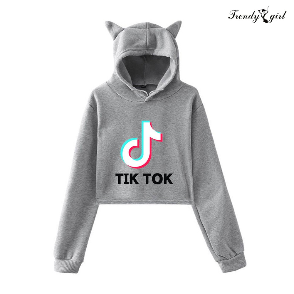 Áo Hoodie Lửng In Hình Mèo Dễ Thương Cho Nữ