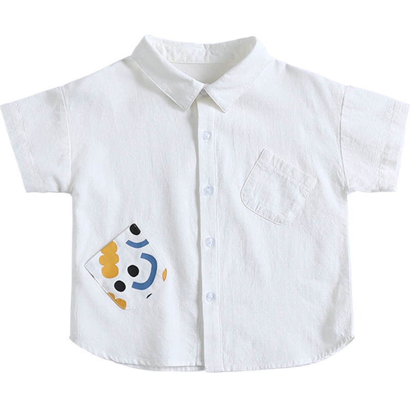 Áo Sơ Mi Cotton Tay Ngắn Dáng Rộng In Hoạt Hình Thời Trang Mùa Hè Hàn Quốc Cho Bé Trai