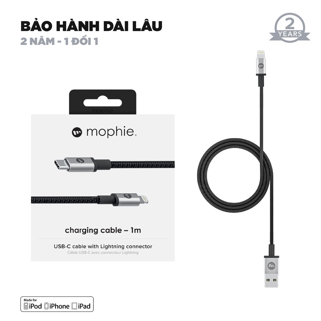 Combo sạc nhanh MOPHIE 10W cho IP/tablet táo (Sạc Mophie 10W USB-A và cáp Mophie 1m)