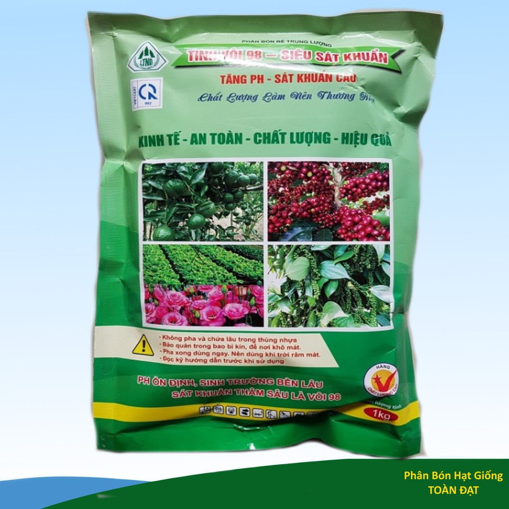 Tinh Vôi 98 (1kg), Siêu Sát Khuẩn Khử Trùng - Hạ Phèn, Khử Chua Cho Cây Trồng