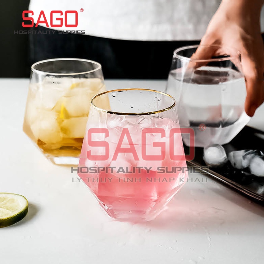 Ly Thủy Tinh Apple Green Hexagon Rock Glass 310ml
