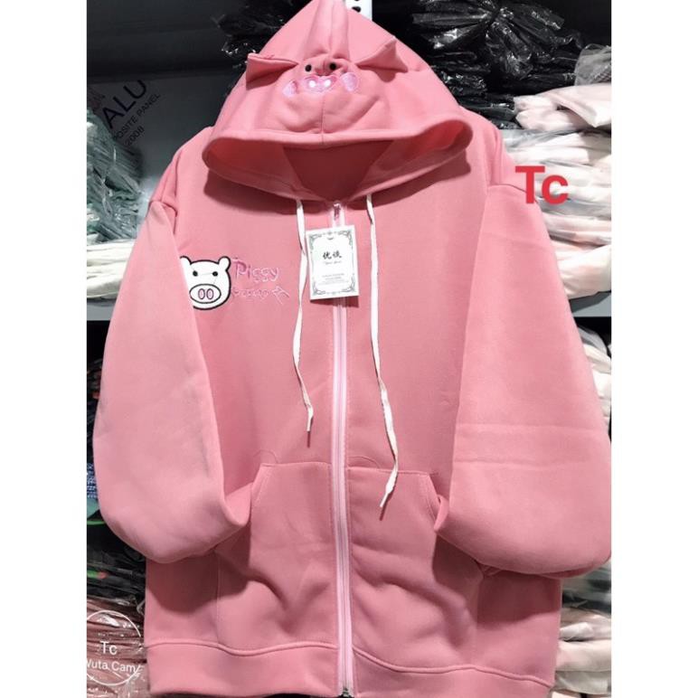 áo hoodie thêu hình heo cute chất nỉ tàu