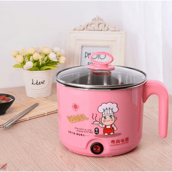 [ XẢ RẺ ] Ca Nấu Mì Mini, Nồi Lẩu Điện Đa Năng Có Tay Cầm, Nắp Thủy Tinh, size to 18cm Kèm Hấp