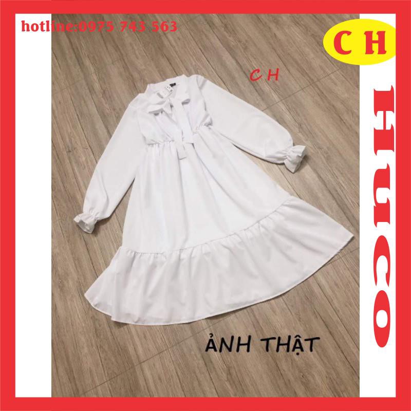 [RẺ VÔ ĐỊCH] sét đầm vintage dáng ullzang trắng nơ ngực🎀đầm nữ🦋váy babydoll tay bồng dáng suông có lót trong kèm gile