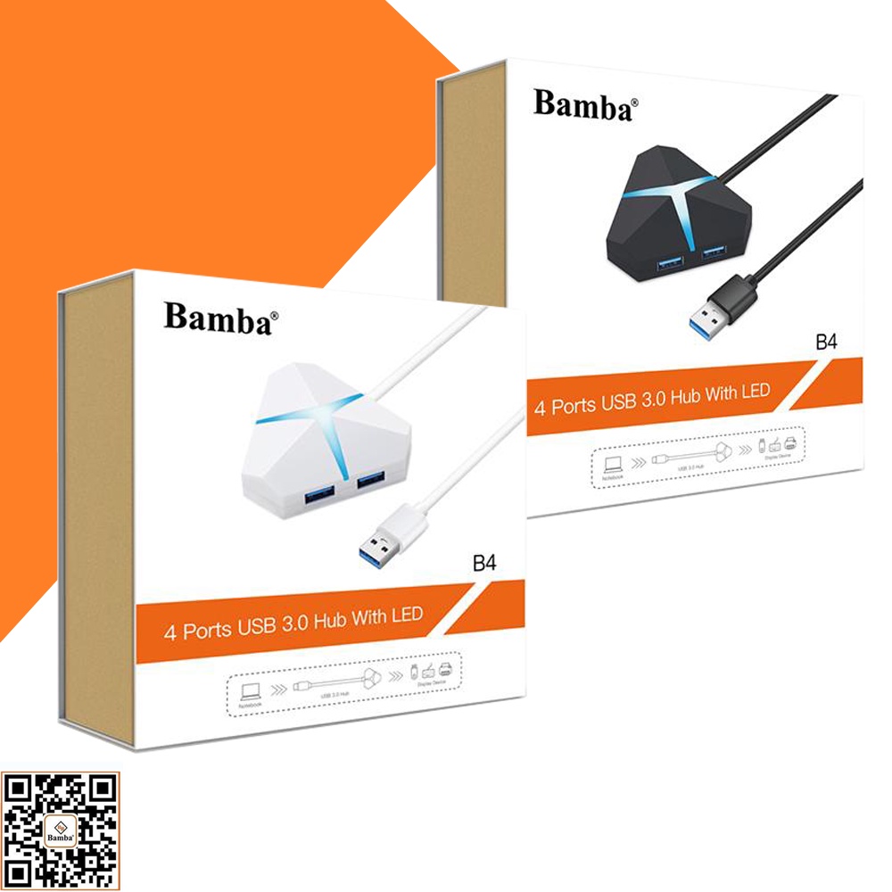 Hub USB 4 port Bamba B4 hàng chuẩn có đèn - dài 1m2