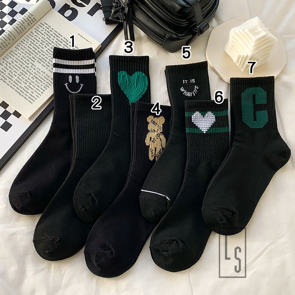 Vớ Cao Cổ Gấu Và Trái Tim - Tất Cao Cổ Họa Tiết Chữ C Và Gấu