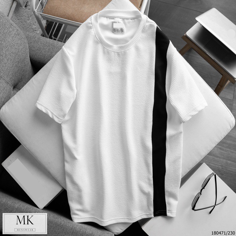 Áo Pull Ngắn Tay Cổ Tròn Vải Gân Phối