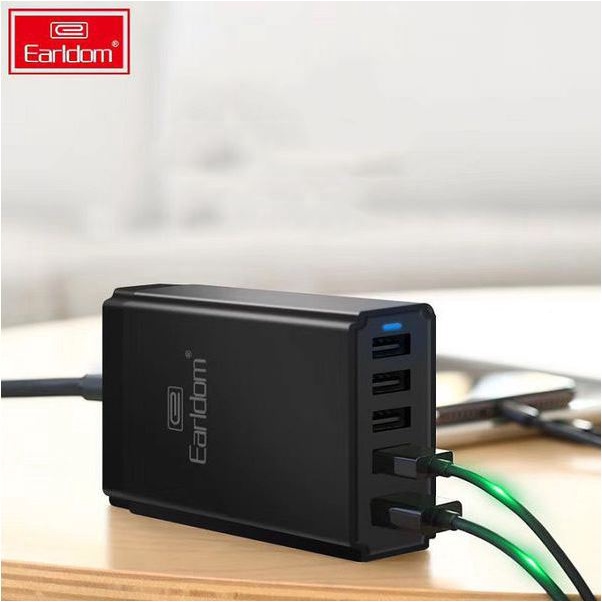 Ổ cắm USB chính hãng Earldom LC6 với 5 cổng sạc nhanh 40W kiểu dáng nhỏ gọn dễ mang theo
