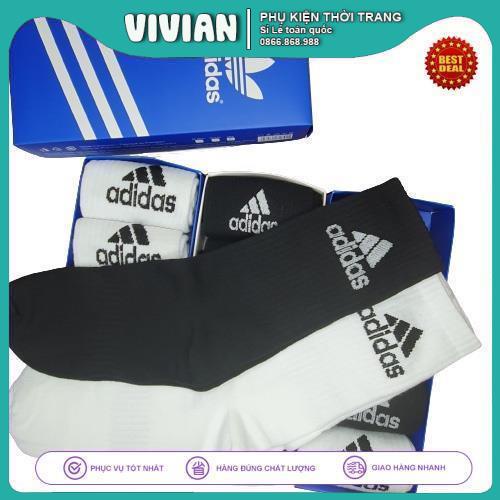 Vớ ADIDAS cổ cao [ Hộp 5 đôi ] Tất dệt kim cao cổ, Cotton dày dặn, kháng khuẩn, thấm hút mồ hôi