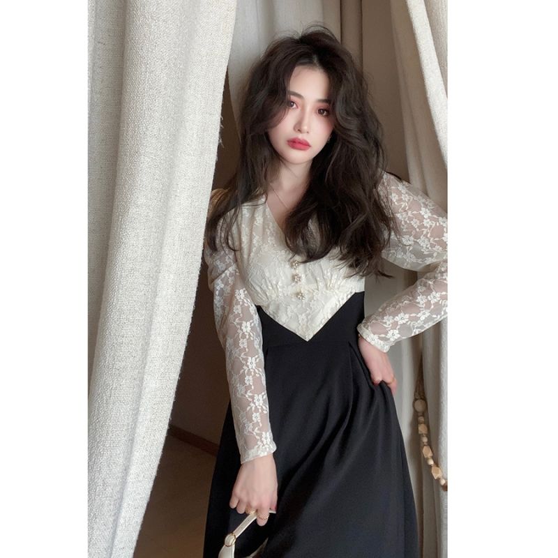 Đầm Ren Nữ Dài Tay Cổ Chữ V Quyến Rũ | BigBuy360 - bigbuy360.vn