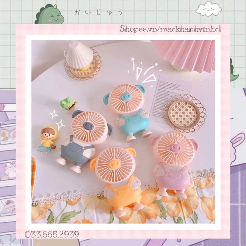 Quạt Mini Cầm Tay Tích Điện Chú Heo Xinh Xắn
