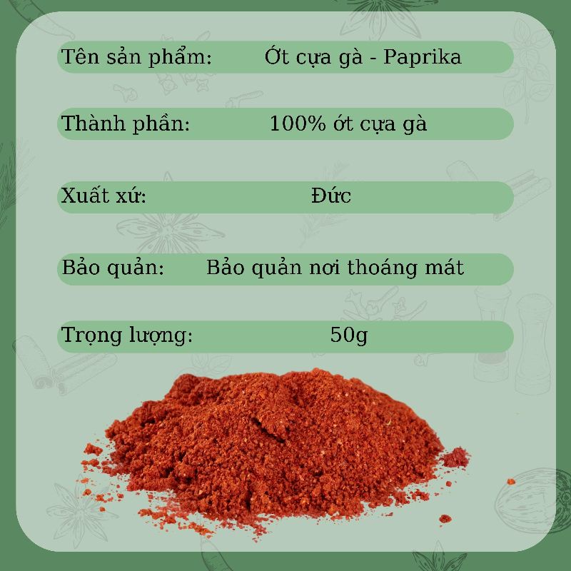 Bột ớt cựa gà - Paprika 50g đỏ mịn khô ngọt không cay