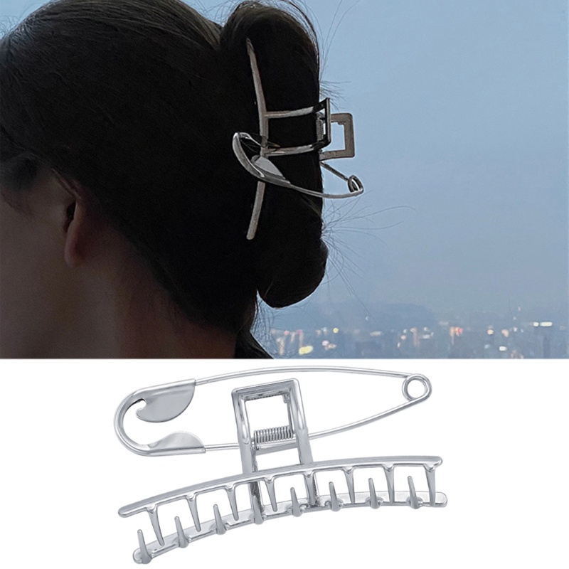 Kẹp Tóc Càng Cua Lớn Bằng Kim Loại Màu Bạc Chống Trượt
