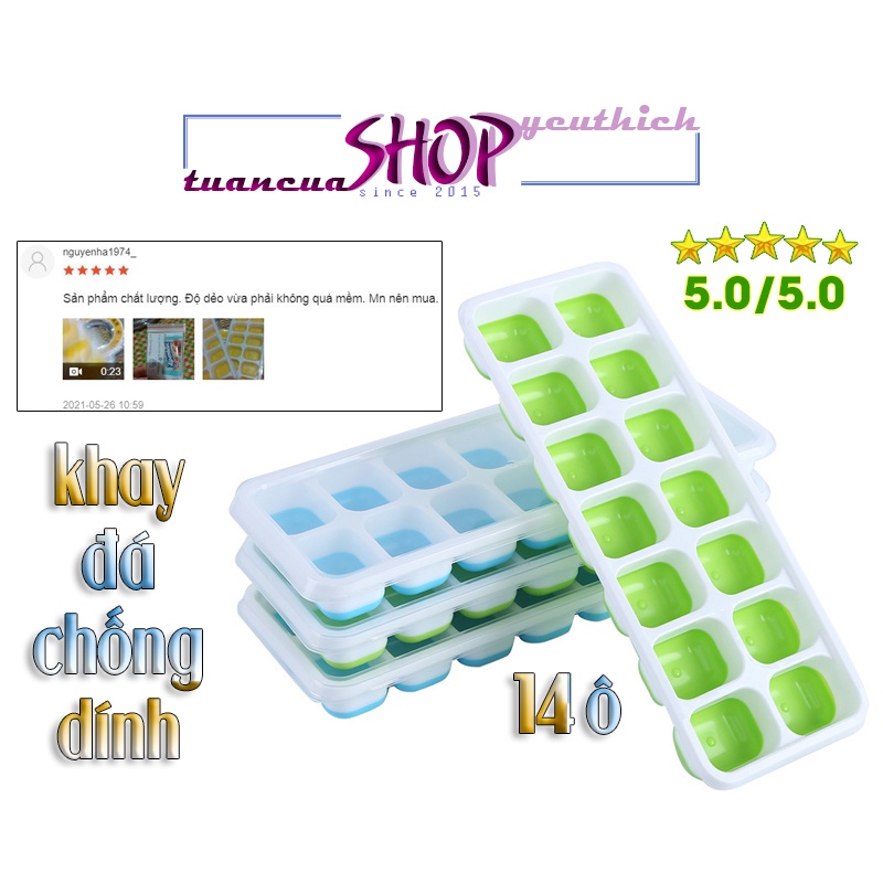 Khay làm đá đáy silicon chống dính loại 14 ô có nắp đậy (KD14) | BigBuy360 - bigbuy360.vn