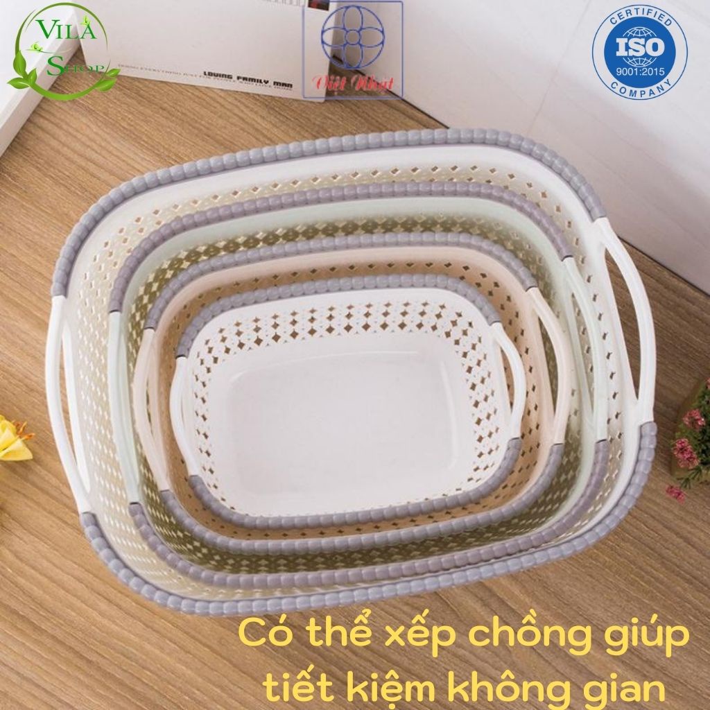 Giỏ Đan HOA, Rổ Nhựa Đựng Đồ Đa Năng VIỆT NHẬT 3377 Có Quai Cầm