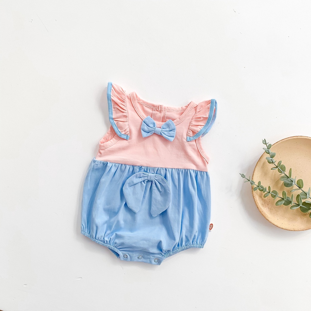 Áo liền quần ngắn tay thắt nơ xinh xắn cho bé gái