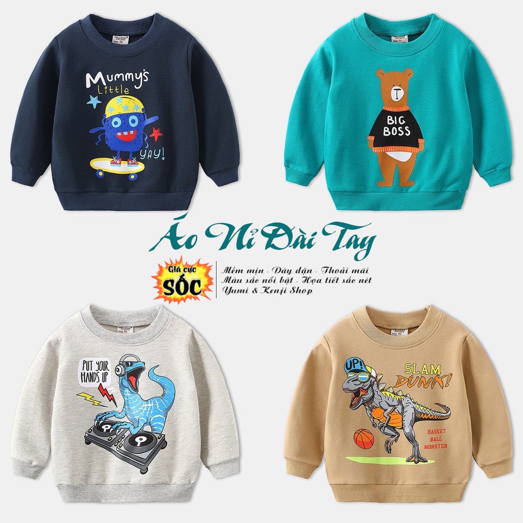 🌿🌿 Áo nỉ bé trai WELLKIDS áo da cá cho bé họa tiết đáng yêu hàng xuất Âu Mỹ - Hàng mới về