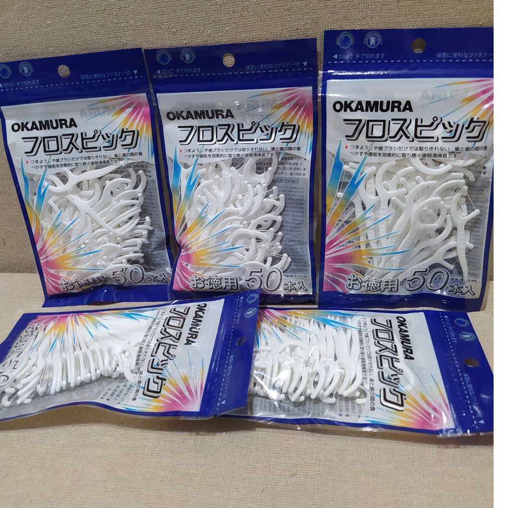Combo 5 Gói Tăm chỉ kẽ răng Nhật Bản Okamura (Gói 50 cây)
