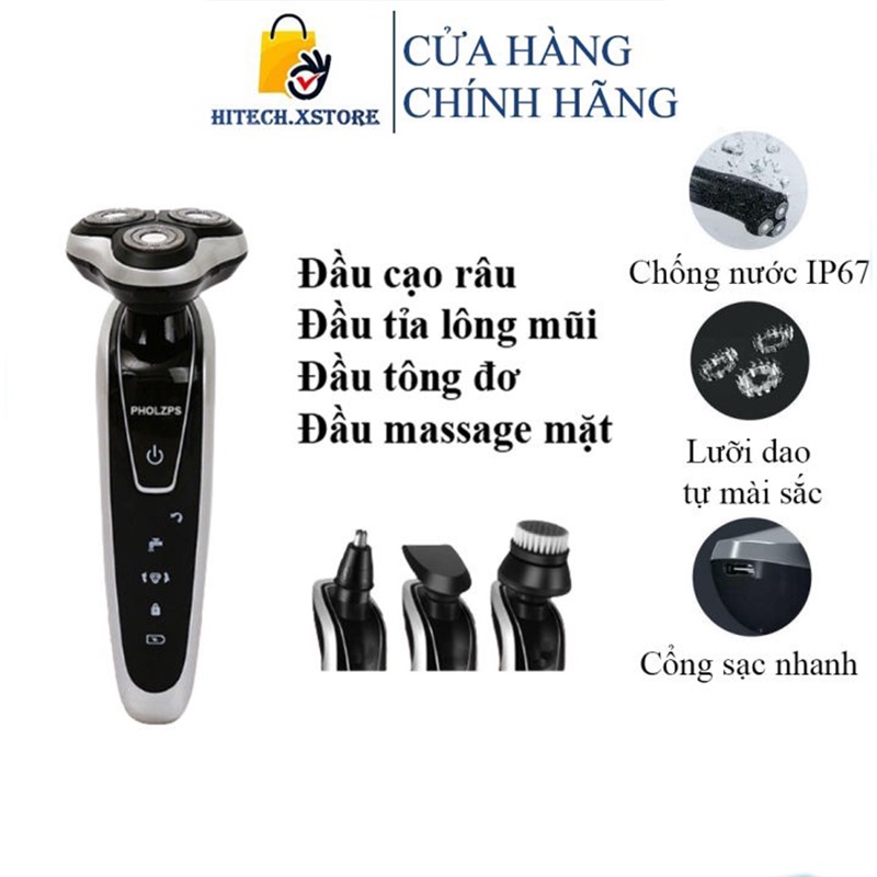 Máy cạo râu nam đa năng 4 in 1 Smart Shaver Dao cạo râu điện cao cấp lưỡi kép 3D cắt tỉa lông mũi, tông đơ, massage mặt