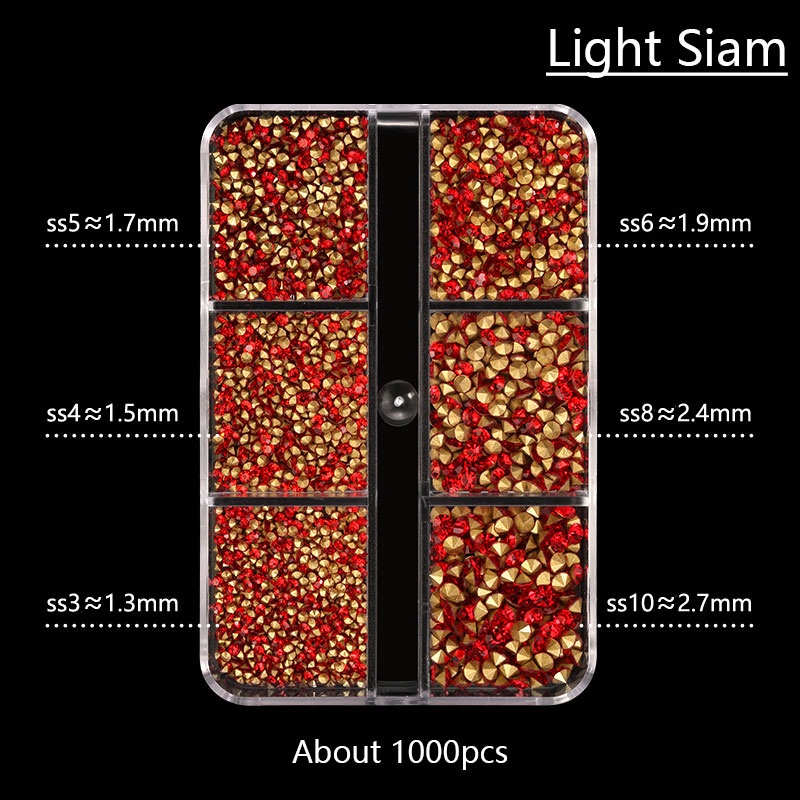 Bộ 1000 Hạt Đá 3D Trang Trí Móng Tay 6 Ngăn