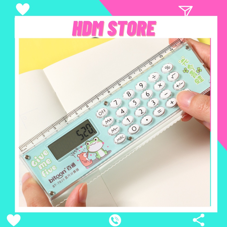 Thước kẻ đa năng kèm máy tính điện tử mini kích thước 15cm