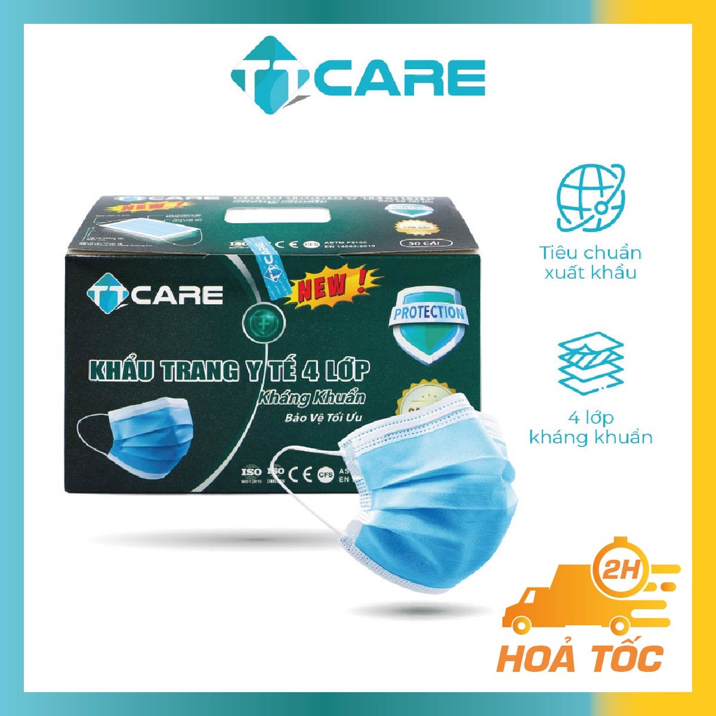 [Hộp 50 cái] Khẩu Trang Y Tế 4 Lớp Chính Hãng TT CARE / Nhiều Màu