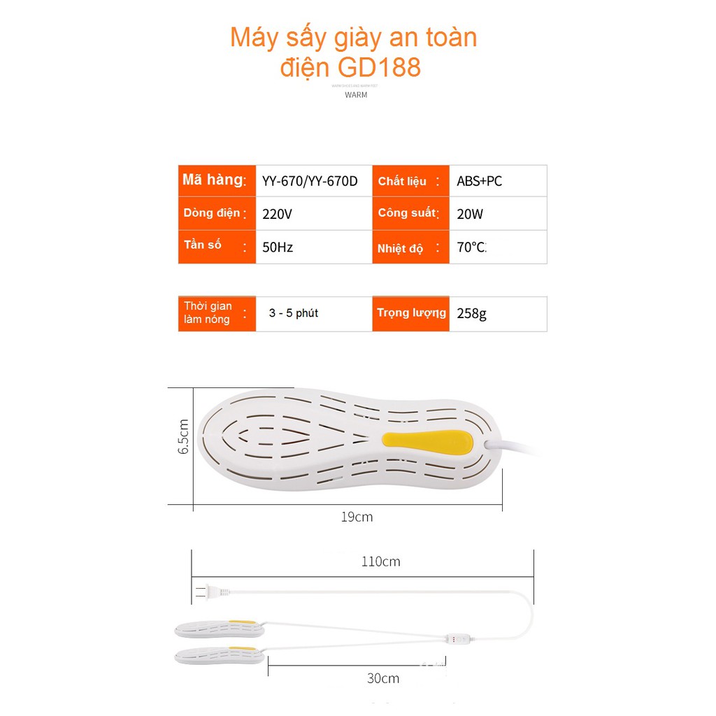 Máy sấy giày cao cấp - Máy hong khô giầy dép có chỉnh giờ - Khử mùi hôi đập tan ẩm ướt khô ráo cả ngày - GD188