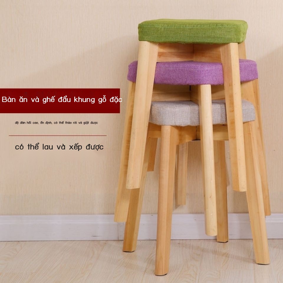 Ghế đẩu gỗ rắn chắc nhà vải ghế đẩu vuông thấp bàn ăn gấp túi mềm nhỏ băng ghế dự bị ghế người lớn đệm ghế