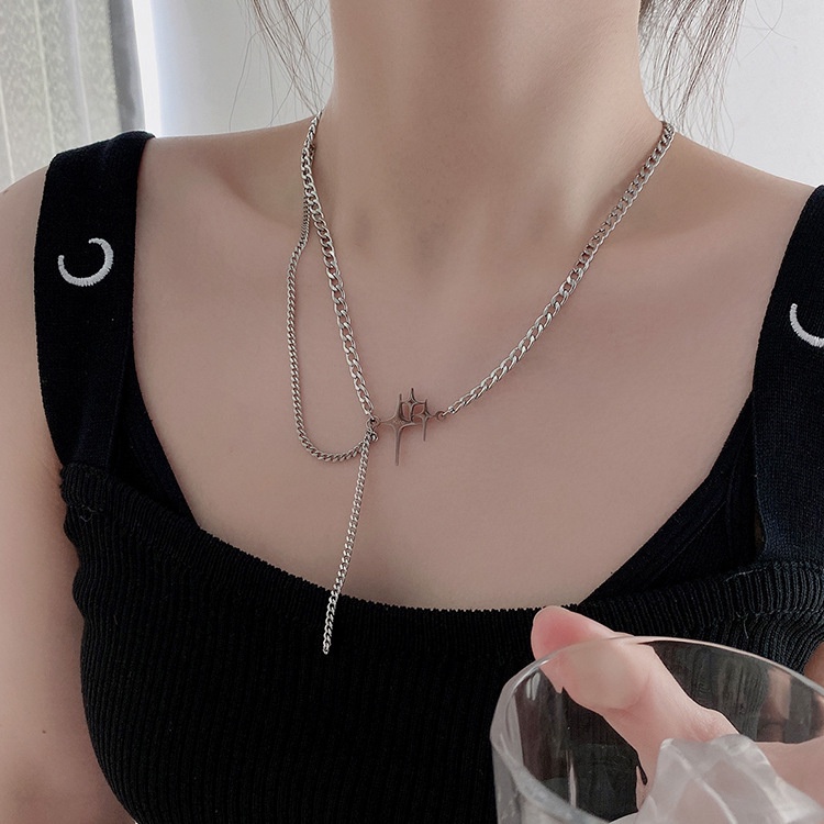 Vòng cổ Tua Rua Bằng Thép Titan Mặt Thánh Giá Phong Cách Hàn Quốc