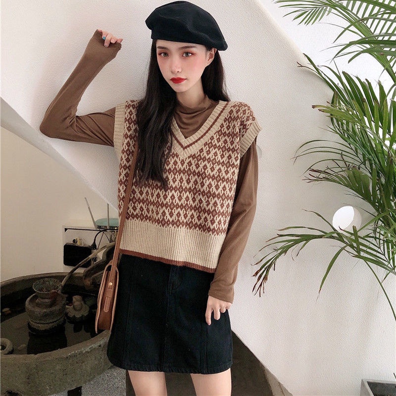 Áo len không tay cổ chữ v dáng rộng thời trang thu đông 2021