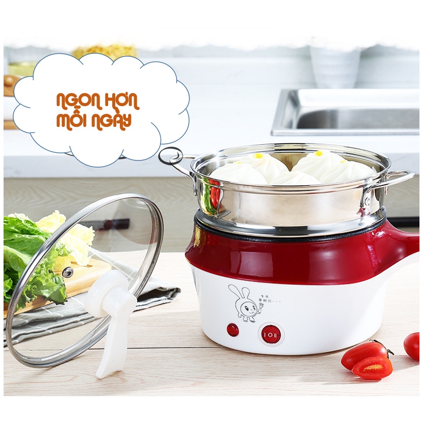 Nồi lẩu điên, bếp điện đa năng chống dính nhỏ gọn tiện lợi, dùng hấp nấu lẩu chiên rán có tay cầm