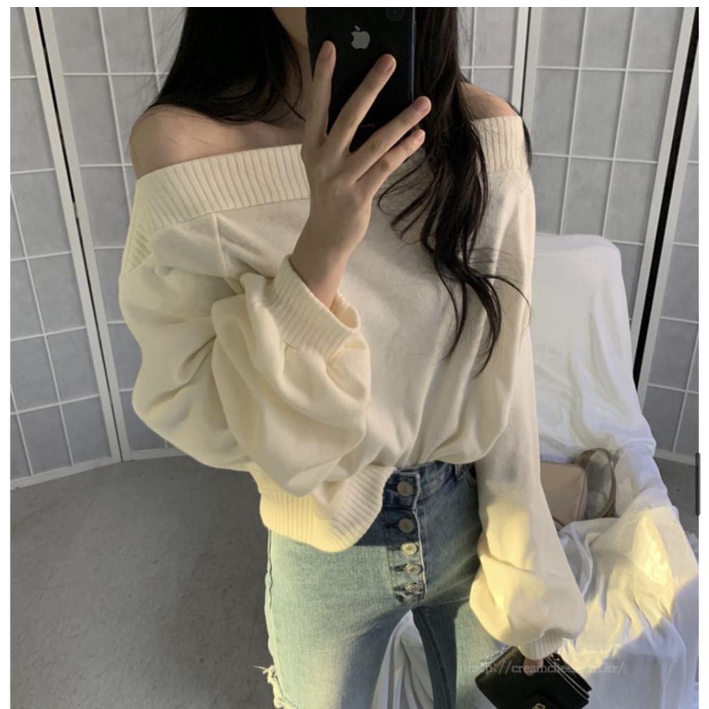 Áo Sweater Dệt Kim Trễ Vai Phong Cách Hàn Quốc Gợi Cảm 2021