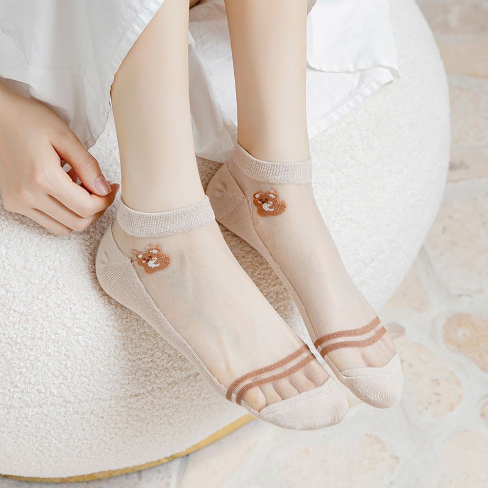Vớ Cổ Thấp Mỏng Nhẹ Co Giãn Trong Suốt In Hình Gấu Hoạt Hình Dễ Thương Cho Nữ