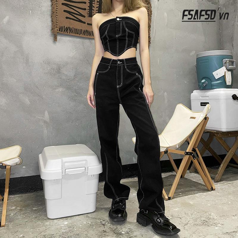 Bộ Áo Ống Màu Trơn + Quần Dài Ống Rộng Lưng Cao Thời Trang Cho Nữ