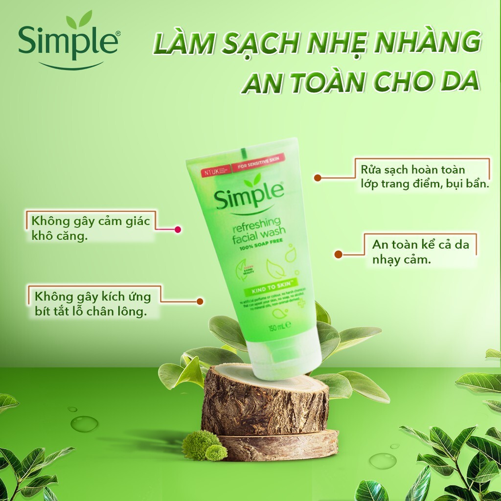 Sữa Rửa Mặt Simple Gel Da Dầu Mụn Dưỡng Ẩm Simple Kind To Skin Facial Wash 150ml - Khongcoson