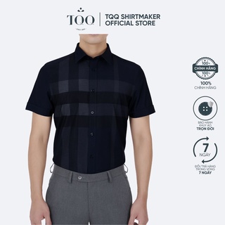 Áo sơ mi nam ngắn tay TQQ dáng Slimfit công sở ôm nhẹ K472CB-CSC màu chì phối kẻ sang trọng