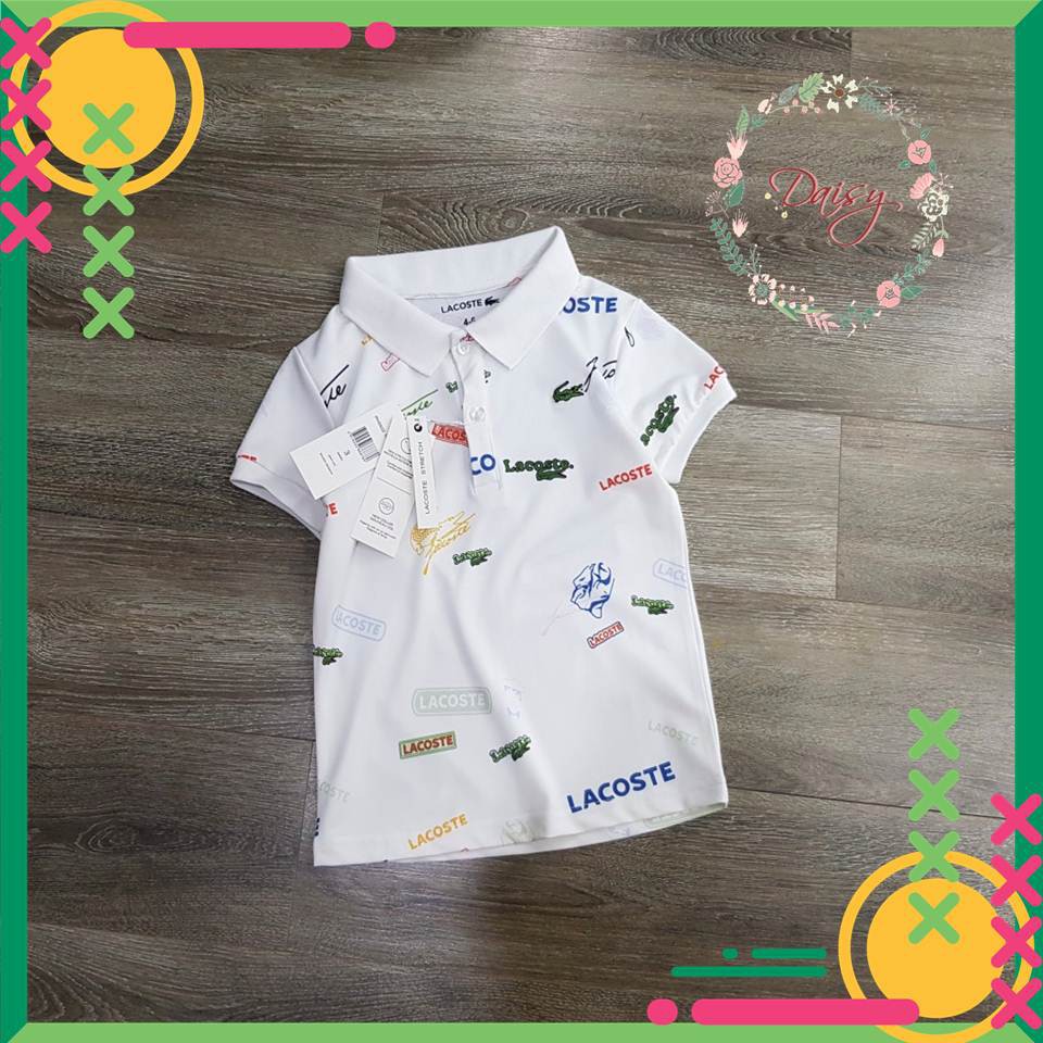 Áo polo Baby Lacoste trắng họa tiết bé trai