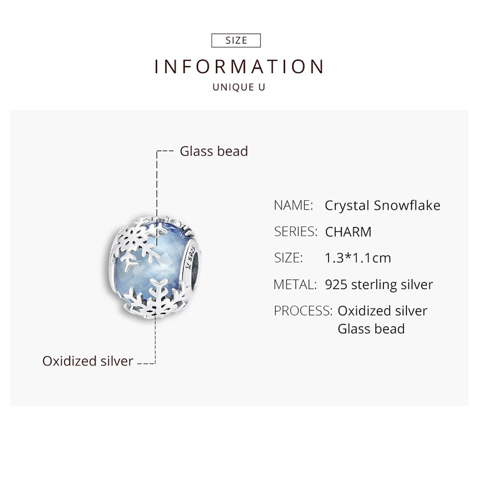 Hạt Bamoer SCC1666 Làm Từ Bạc Thật 925 Họa Tiết Bông Tuyết Phụ Kiện Làm Vòng Tay Trang Sức