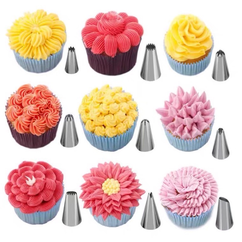 BỘ DỤNG CỤ 8 MÓN ĐẦU INOX TRANG TRÍ BÁNH KEM, BÁNH COOKIE CAO CẤP