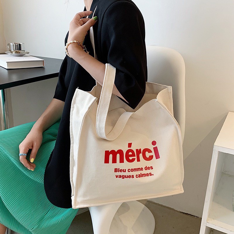 Túi tote vải canvas Mẻci chất liệu vải mộc thô