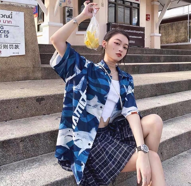 Áo Sơ Mi Oversize Cá Mập Form To Tay Lỡ Unixex Cực Chất