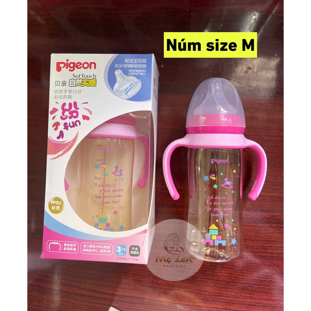 Bình Pigeon Nội địa - Nhựa PPSU 240ml ( Có quai cầm Bản Mới )