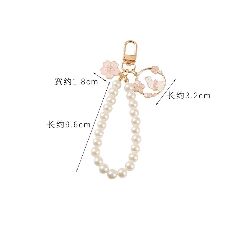 Móc Khóa Xe Hơi Đính Hoa Ngọc Trai/ Thỏ/ Mèo Dễ Thương Cho Học Sinh